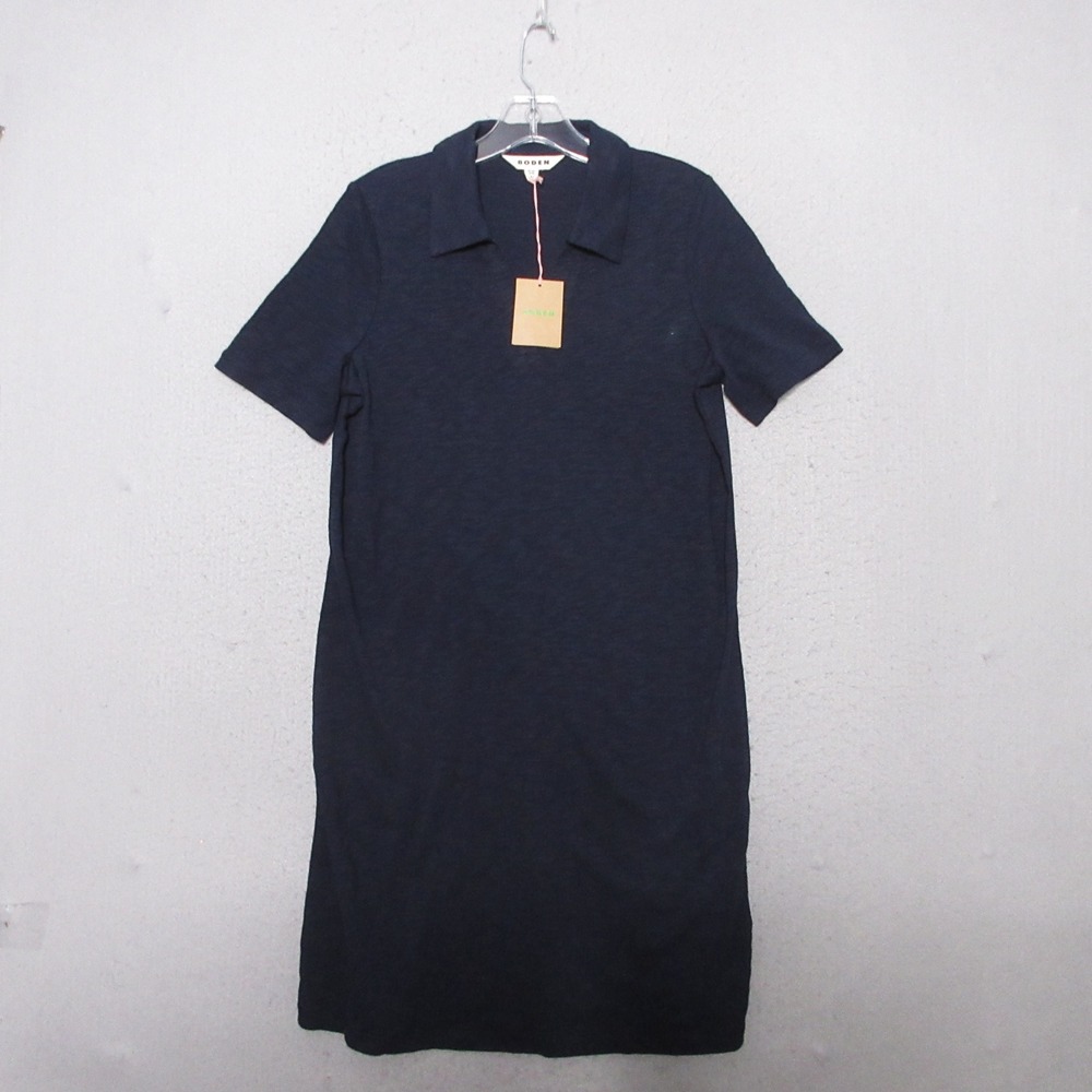 Boden Shirt Dress 6R Blue Polo Short Sleeve Cotton Slub Shift Preppy Comfort NWT